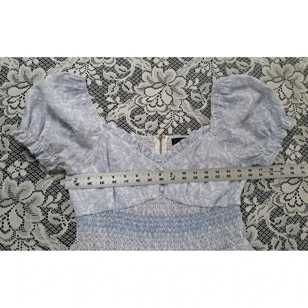 Lulus Mini Dress L Periwinkle Blue Print Puff Sleeve Sweetheart Neckline Smocked
